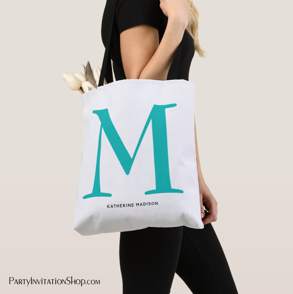 Turquoise Monogram and Your Name Tote Bag