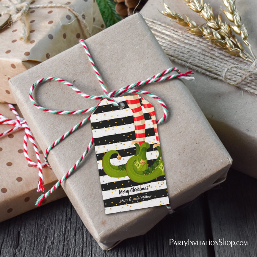 Elf Legs on Black and White Stripes Gift Tags