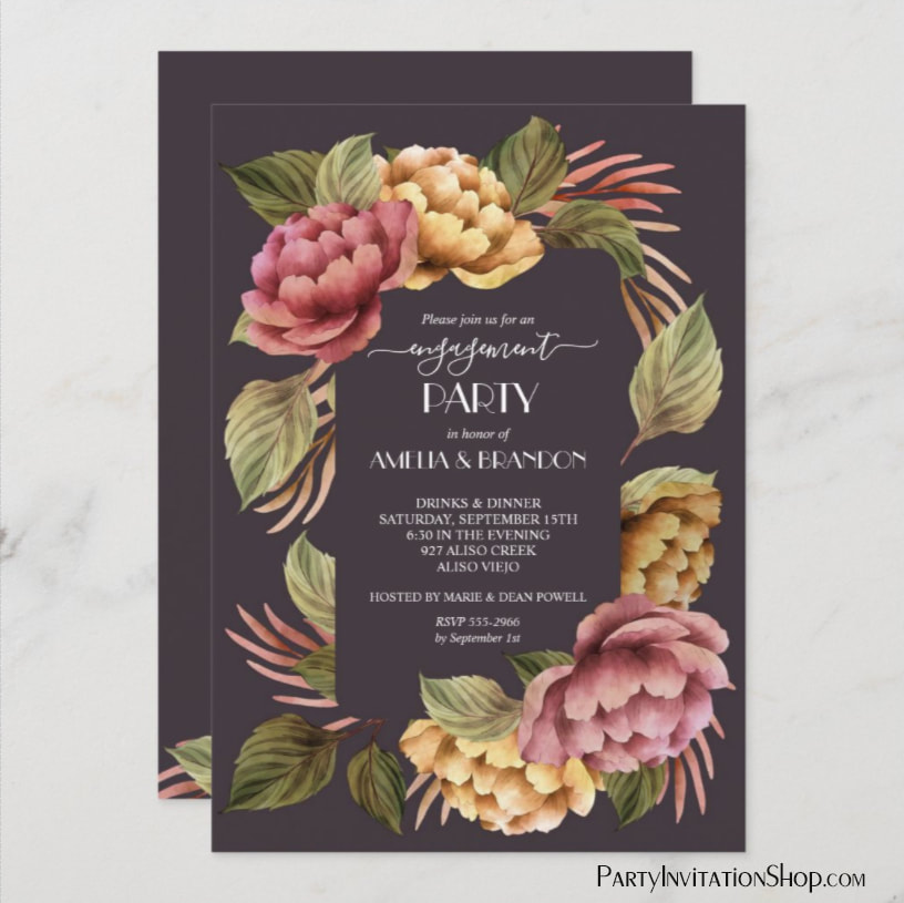 Dramatic Floral Engagement Party Invitations