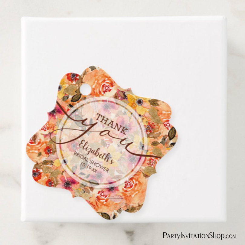 Elegant Autumn Flowers Baby Shower Thank You Favor Tags