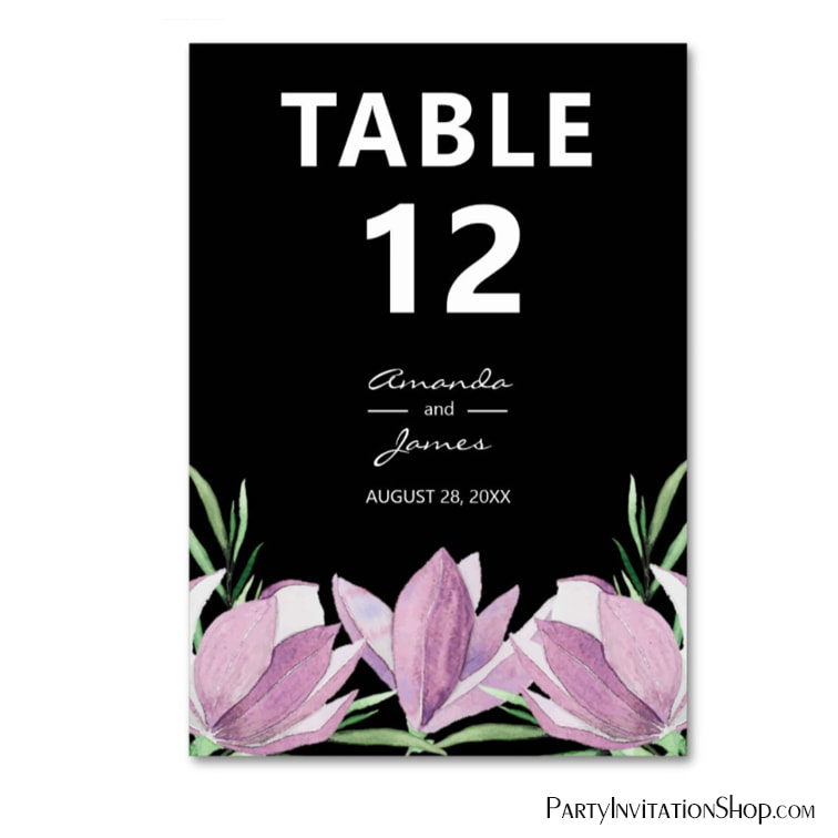 Elegant Purple Magnolia Floral Watercolor Table Numbers