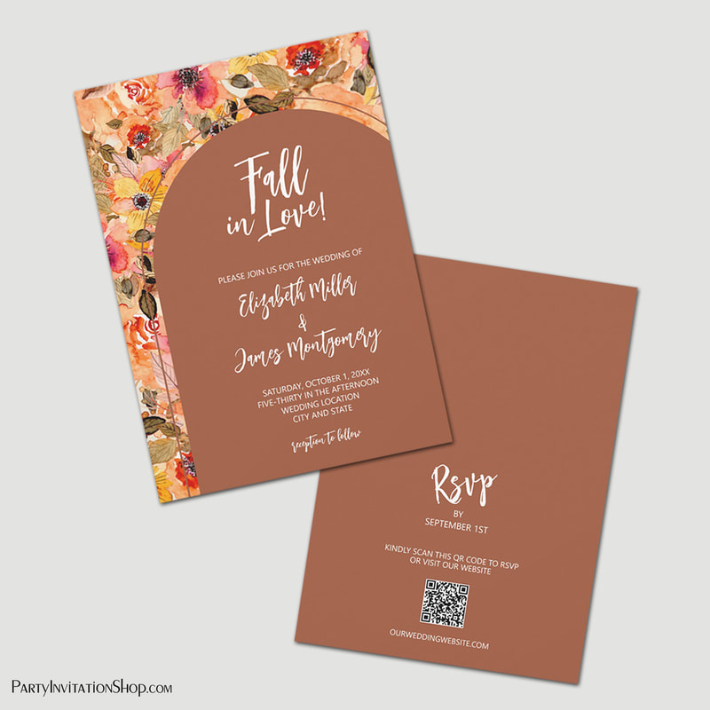 Floral Terracotta All In One Wedding Invitations
