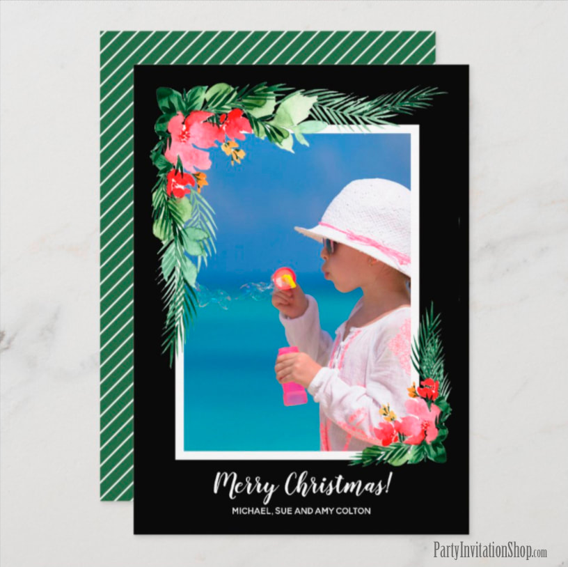 Floral Watercolor Christmas Photo Holiday Card