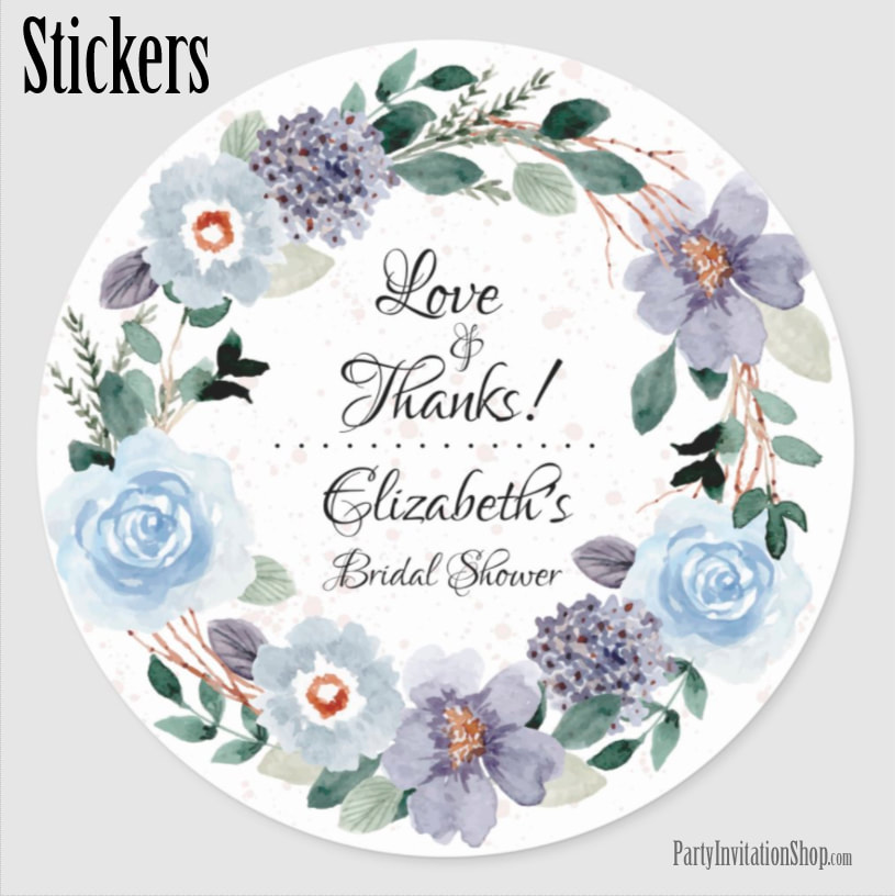 Purple Floral Bridal Shower Stickers