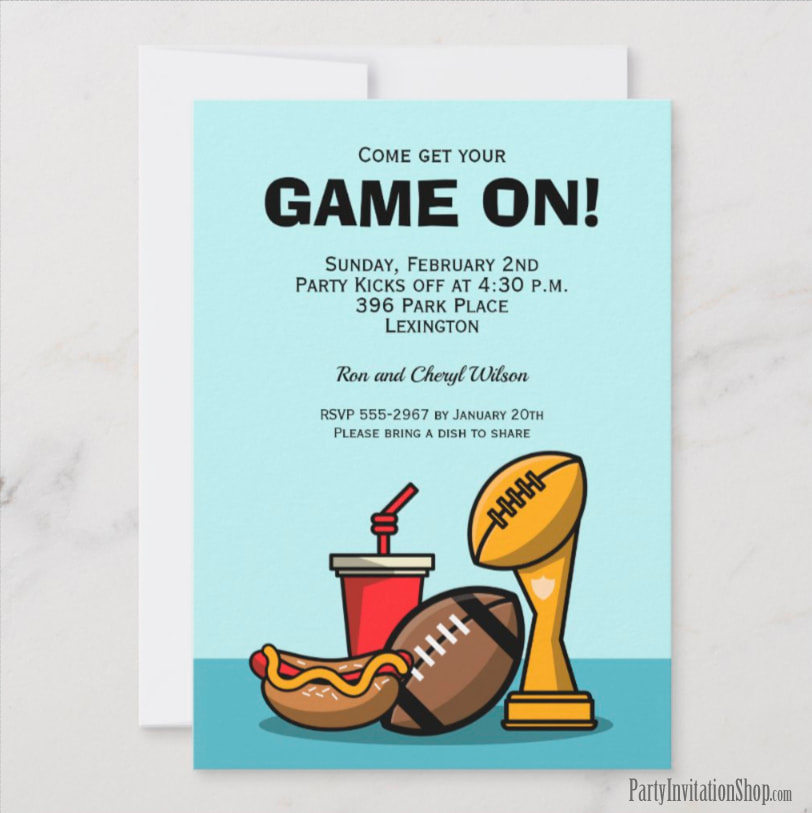 Food and Football Trophy Super Bowl Party Invitations at PartyInvitationShop.com