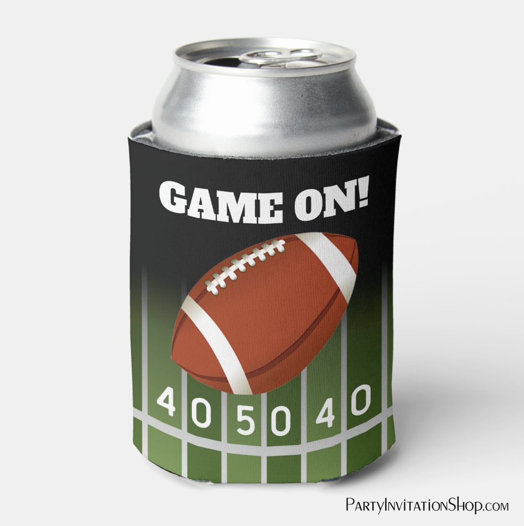 Football and Field Yard Lines Super Bowl Can Cooler