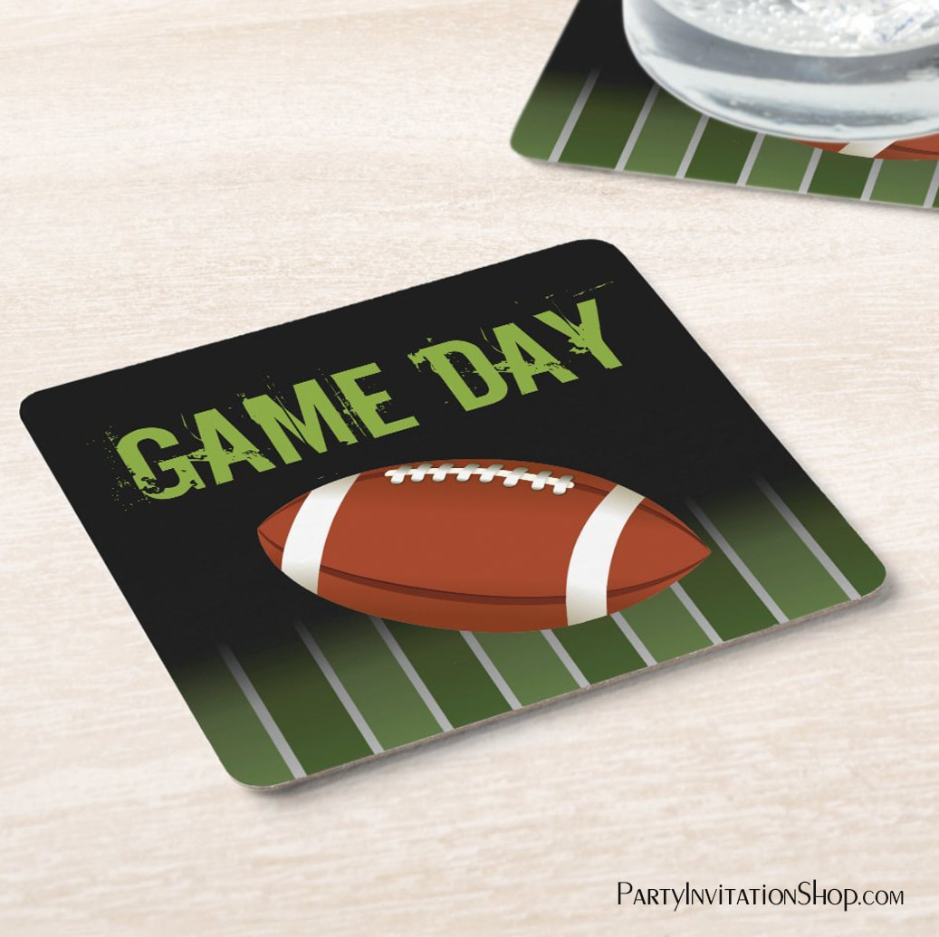 Football Field Game Day Super Bowl Square Paper Coasters