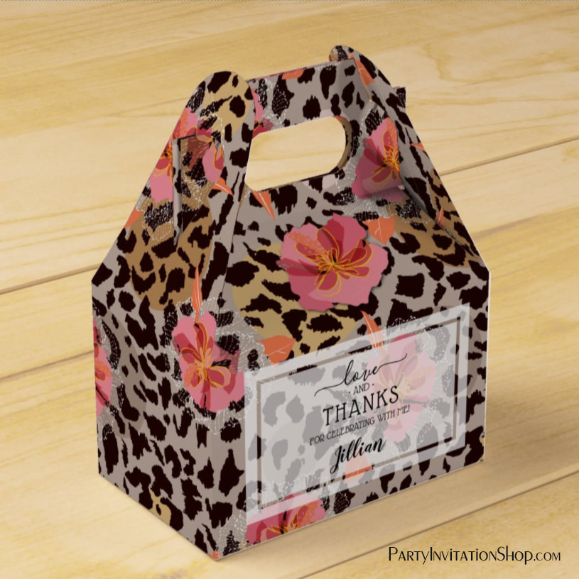 Girly Pink Floral Leopard Print Favor Boxes