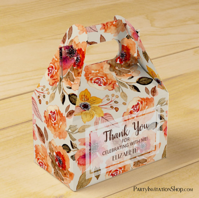 Watercolor Autumn Flowers Bridal Shower Favor Box