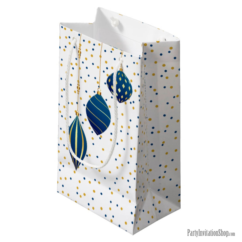 Small Gift Bags - Blue and Gold Christmas Ornaments