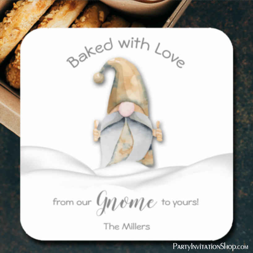 Gnome Baked with Love Christmas Personalized Square Stickers