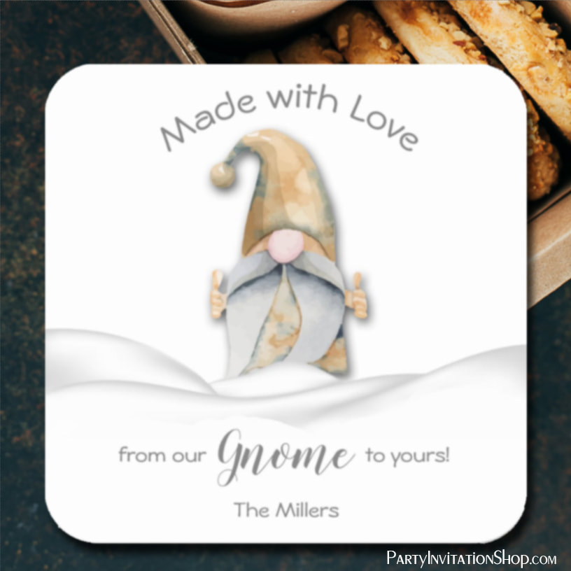 Gnome Homemade Food Holiday Baking Personalized Square Stickers