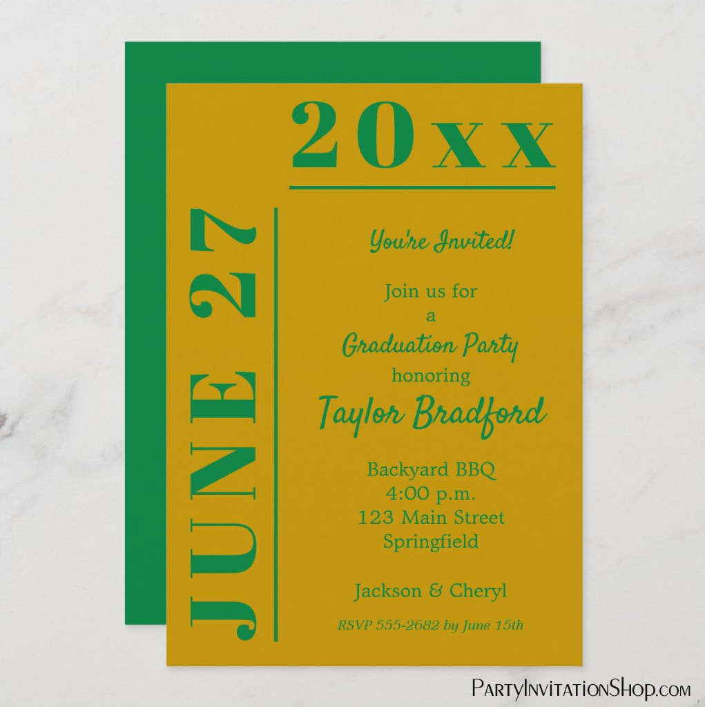 Gold and Green Graduation Party Invitations
