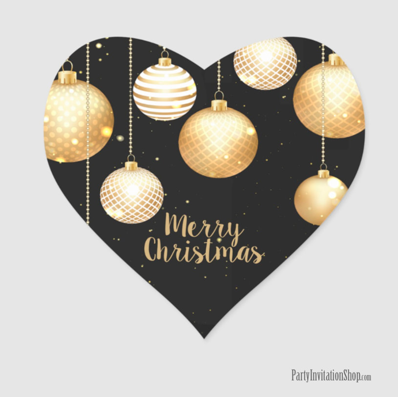 Heart Stickers with Gold Baubles Christmas Tree Ornaments - MATCHING items in our store at PartyInvitationShop.com