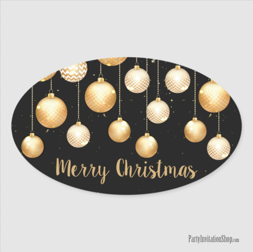 Oval Stickers with Gold Baubles Christmas Tree Ornaments - MATCHING items in our store at PartyInvitationShop.com