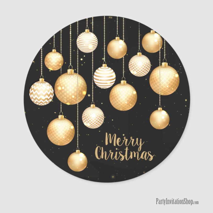 Round Stickers with Gold Baubles Christmas Tree Ornaments - MATCHING items in our store at PartyInvitationShop.com
