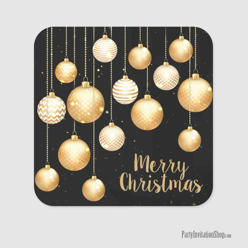 Square Stickers with Gold Baubles Christmas Tree Ornaments - MATCHING items in our store at PartyInvitationShop.com