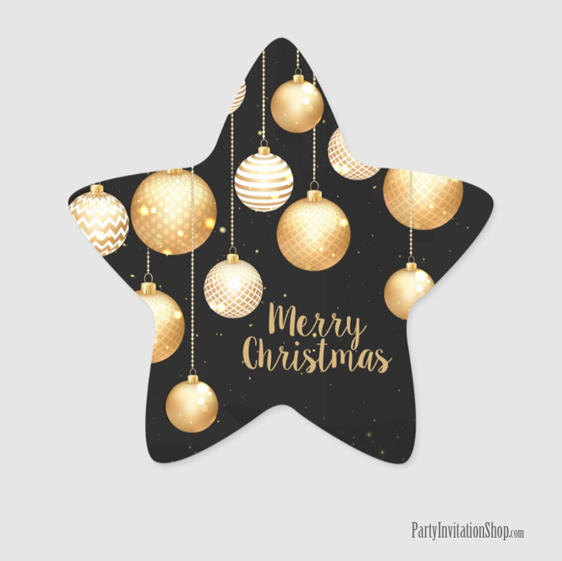 Star Stickers with Gold Baubles Christmas Tree Ornaments - MATCHING items in our store at PartyInvitationShop.com