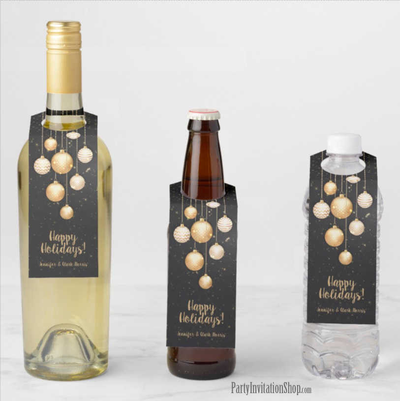 Gold Baubles Christmas Tree Ornaments Beverage Hanger Tags - MATCHING items in our store at PartyInvitationShop.com