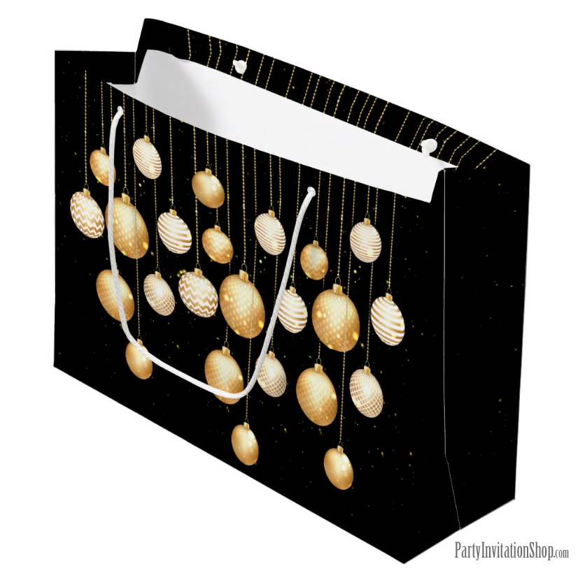 Large Gift Bag with Gold Baubles Christmas Tree Ornaments - MATCHING items in our store at PartyInvitationShop.com