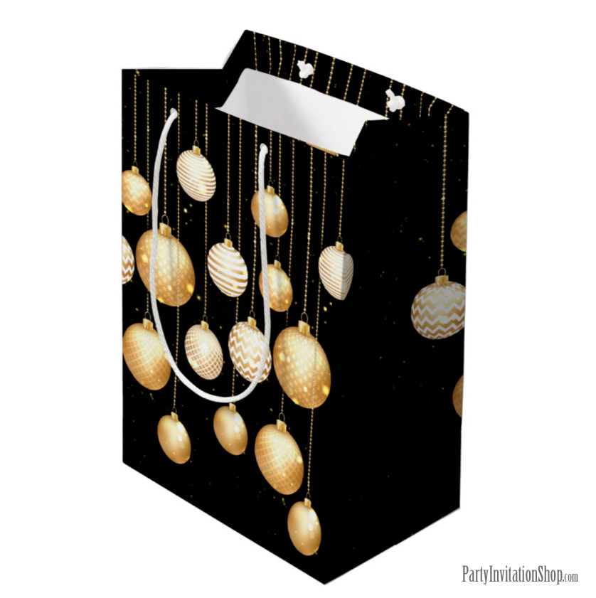 Medium Gift Bag with Gold Baubles Christmas Tree Ornaments - MATCHING items in our store at PartyInvitationShop.com