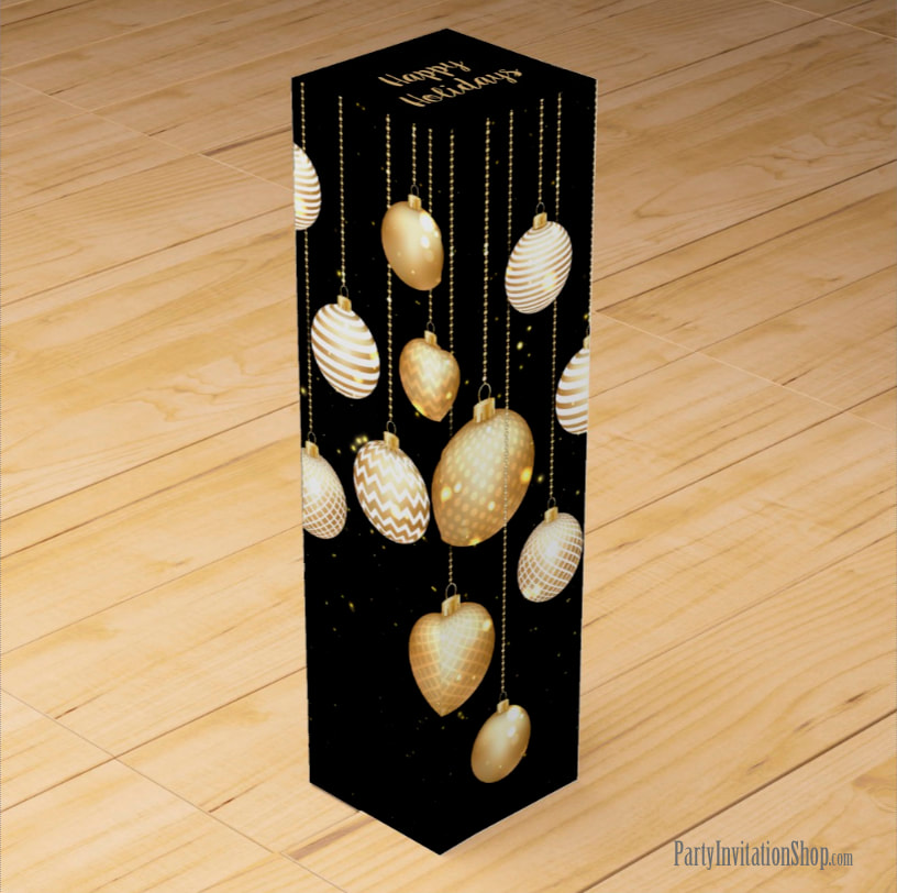 Gold Baubles Christmas Tree Ornaments Wine Gift Box - MATCHING items in our store at PartyInvitationShop.com