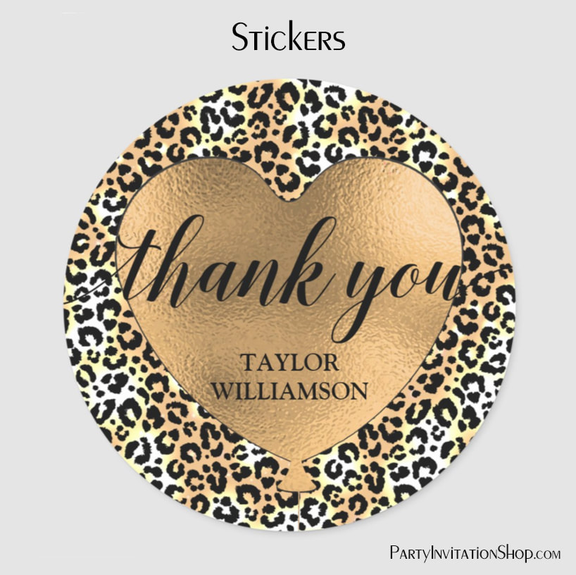 Thank You Gold Heart Balloon Leopard Classic Round Stickers