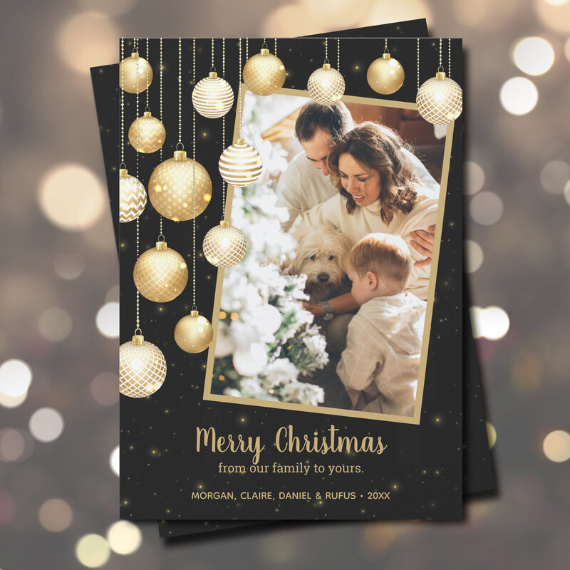 Gold Christmas Ornaments Photo Holiday Cards