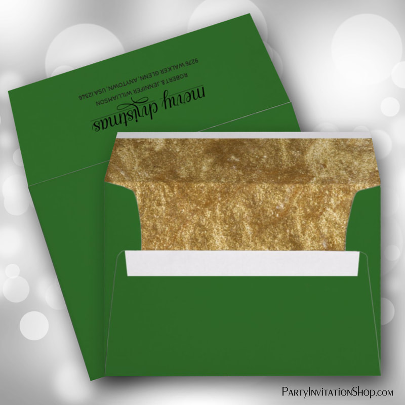 Gold Faux Foil Lined Christmas Holiday 5x7 Green Envelopes