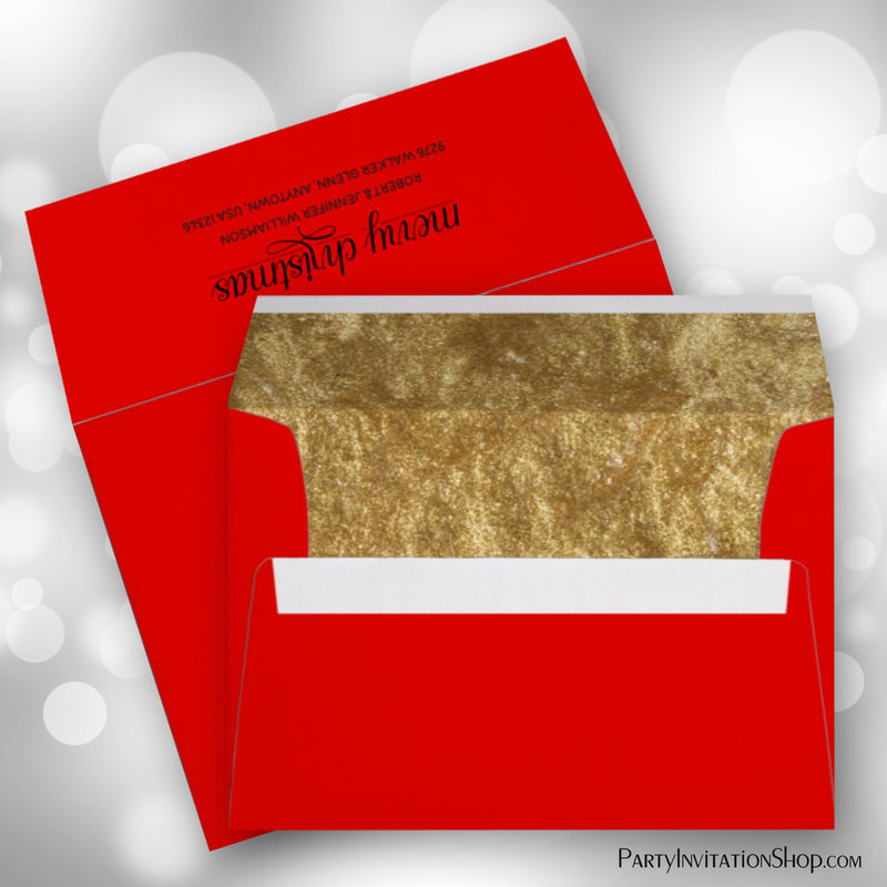 Gold Faux Foil Lined Christmas Holiday 5x7 Red Envelopes