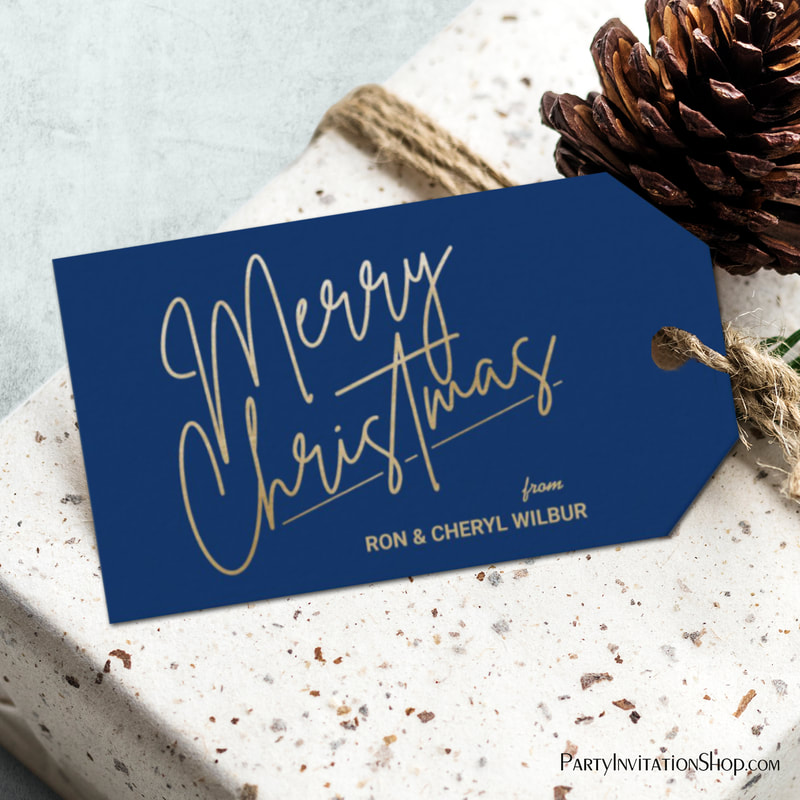 Gold Merry Christmas Luxe Navy Blue Gift Tags