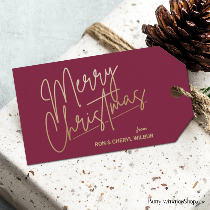 Gold Merry Christmas Luxe Cranberry Gift Tags