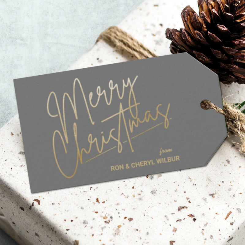 Gold Merry Christmas Luxe Gray Gift Tags