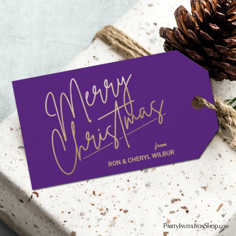 Gold Merry Christmas Luxe Purple Gift Tags