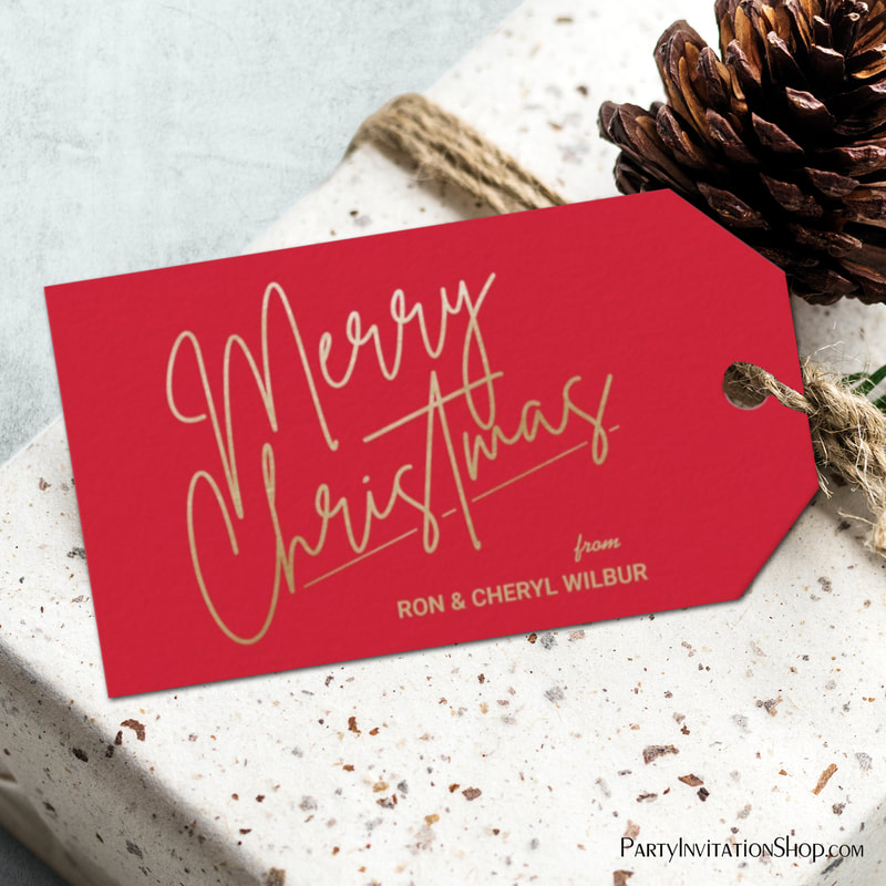 Gold Merry Christmas Luxe Red Gift Tags