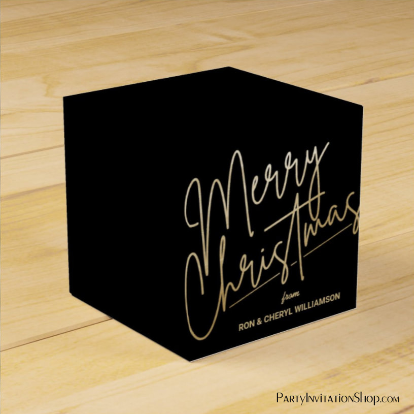 Gold Merry Christmas Black Square Favor Box