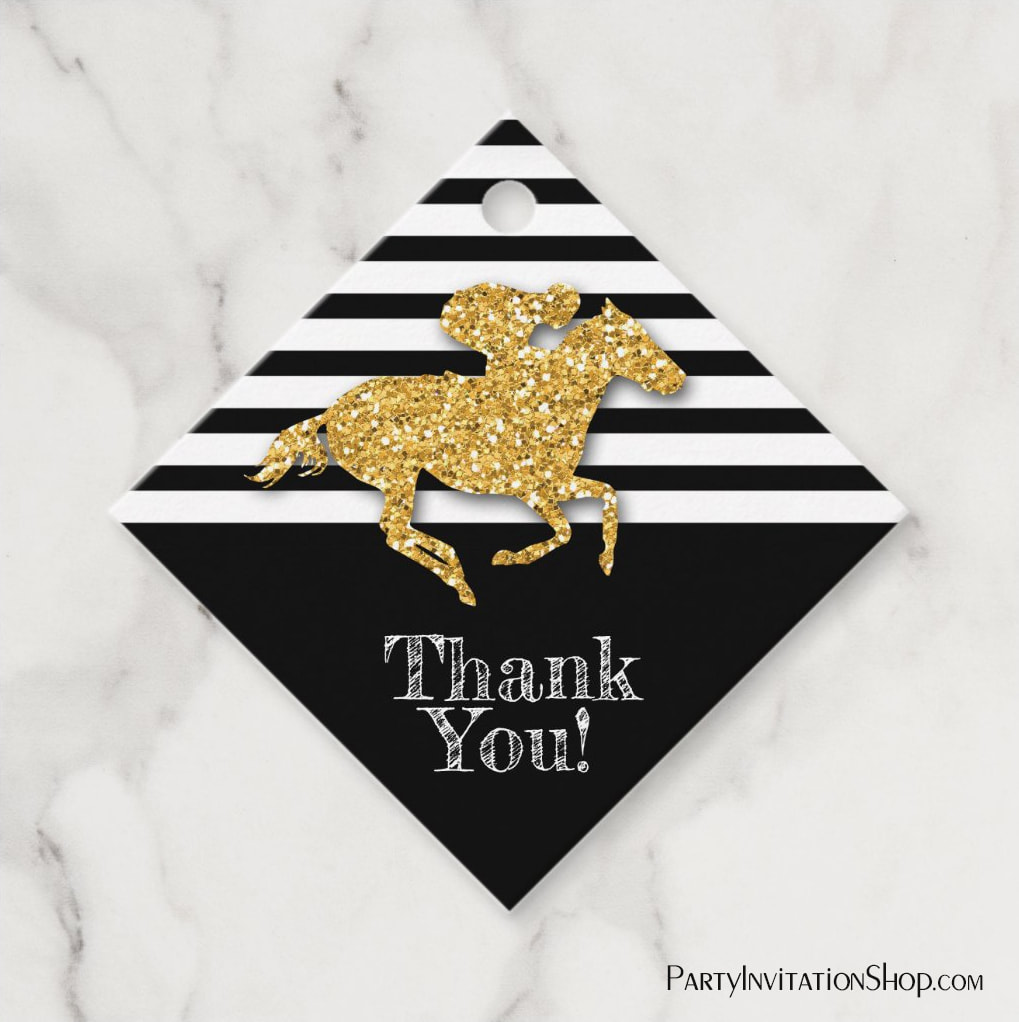 Gold Race Horse on Black Stripes Thank You Favor Tags Kentucky Derby