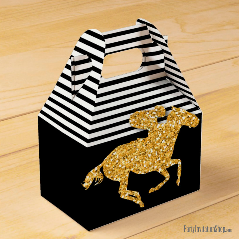 Gold Race Horse Kentucky Derby Party Favor Boxes at PartyInvitationShop.com