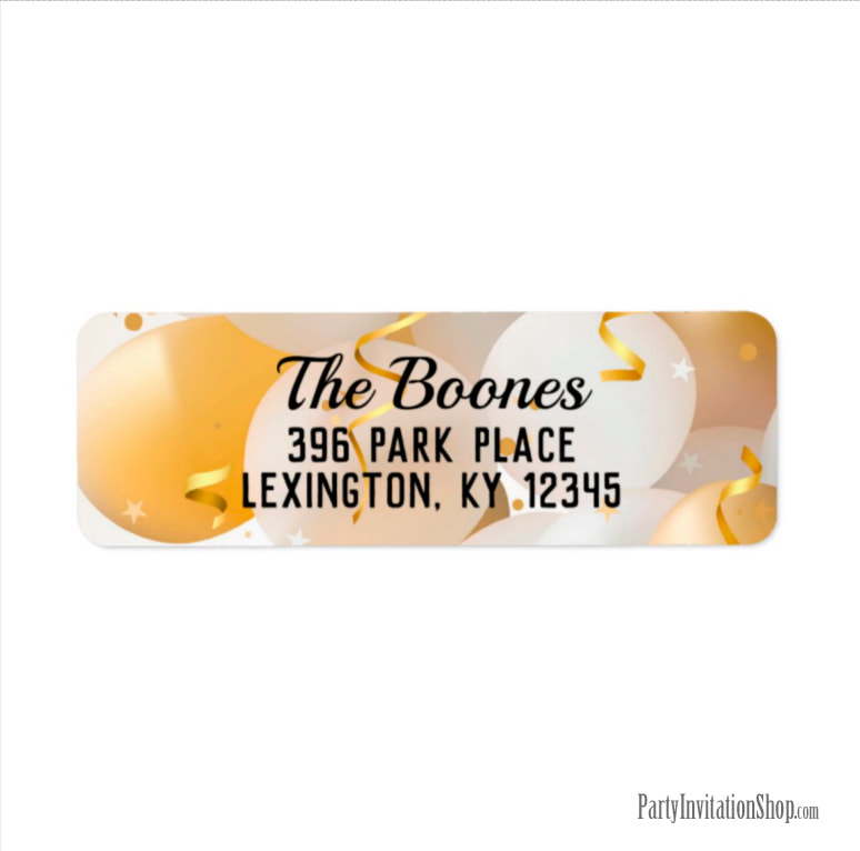 Gold and White Balloons Return Address Labels