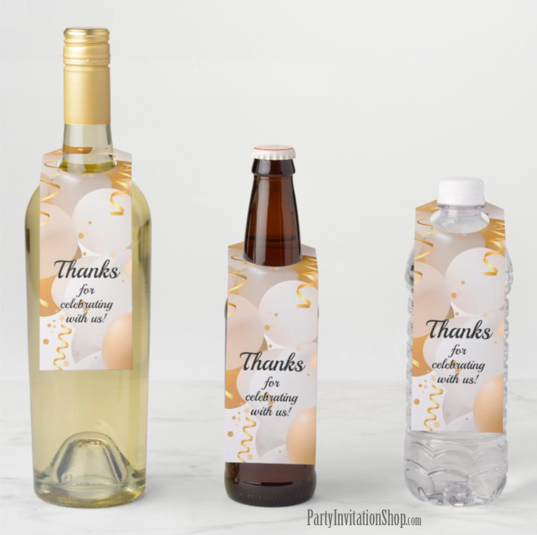 Gold and White Balloons Bottle Hanger Tags