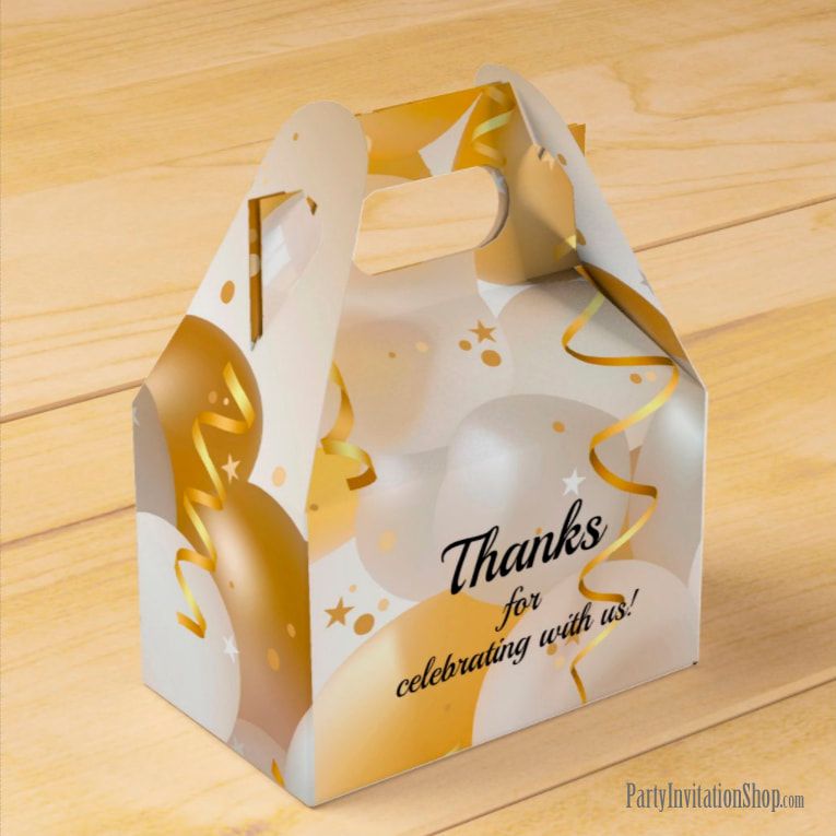 Gold and White Balloons Gable Party Favor Boxes
