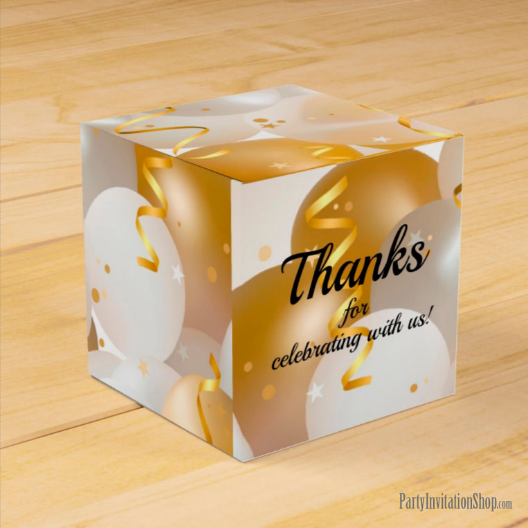 Gold and White Balloons Square Party Favor Boxes