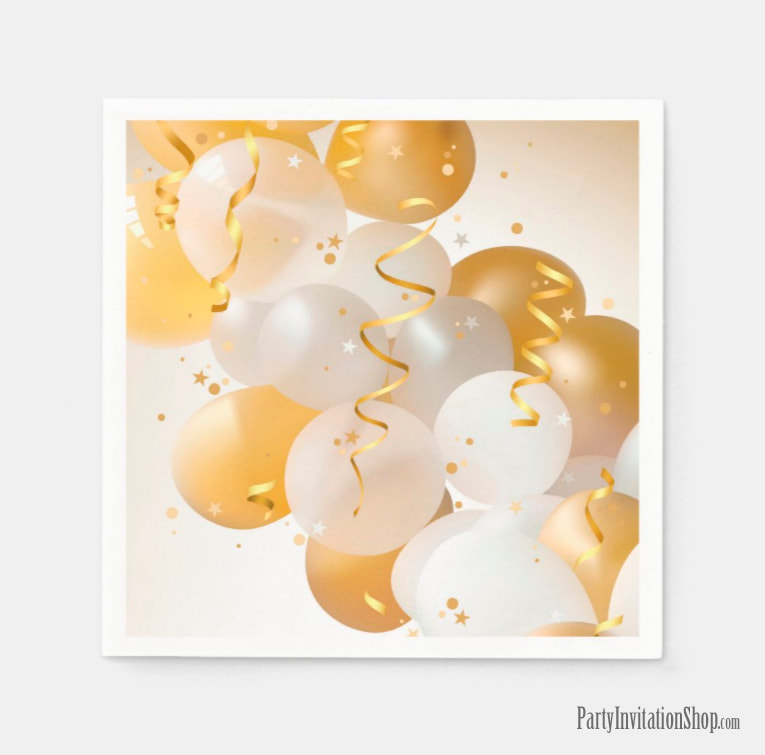 Gold & White Balloons Party Napkins