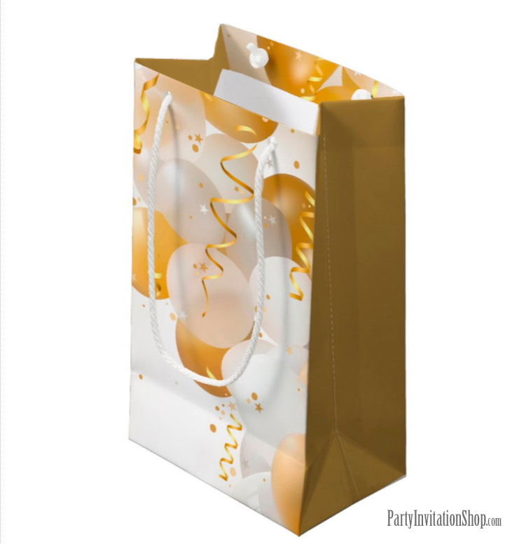 Gold and White Balloons Small Gift Bags