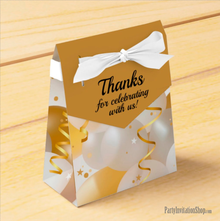 Gold and White Balloons Party Favor Boxes
