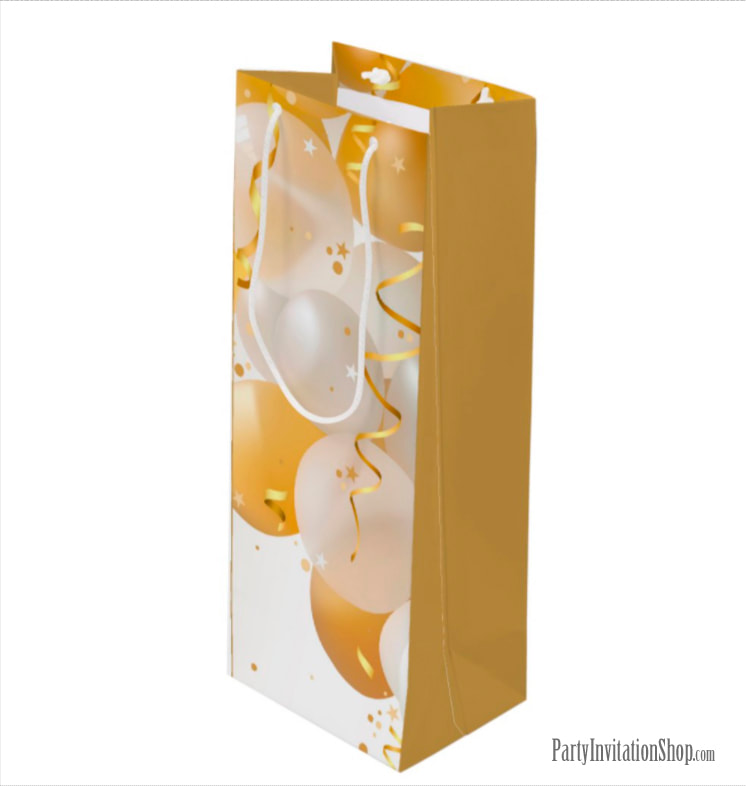 Gold and White Balloons Birthday Wine Gift Bags