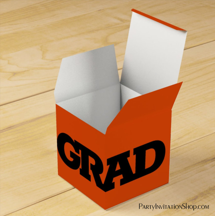 Bold GRAD Black and Orange Graduation Party Favor Boxes