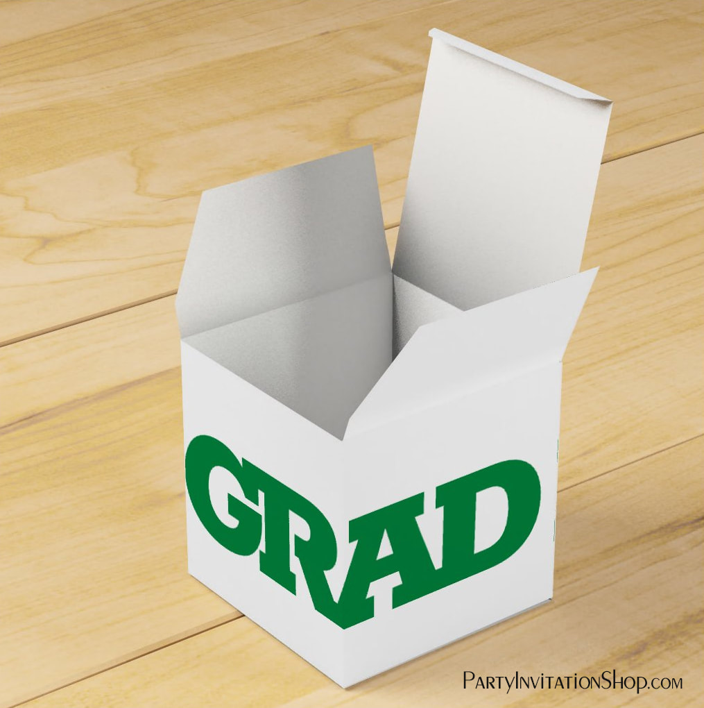 GRAD Green and White Graduation Party Favor Box