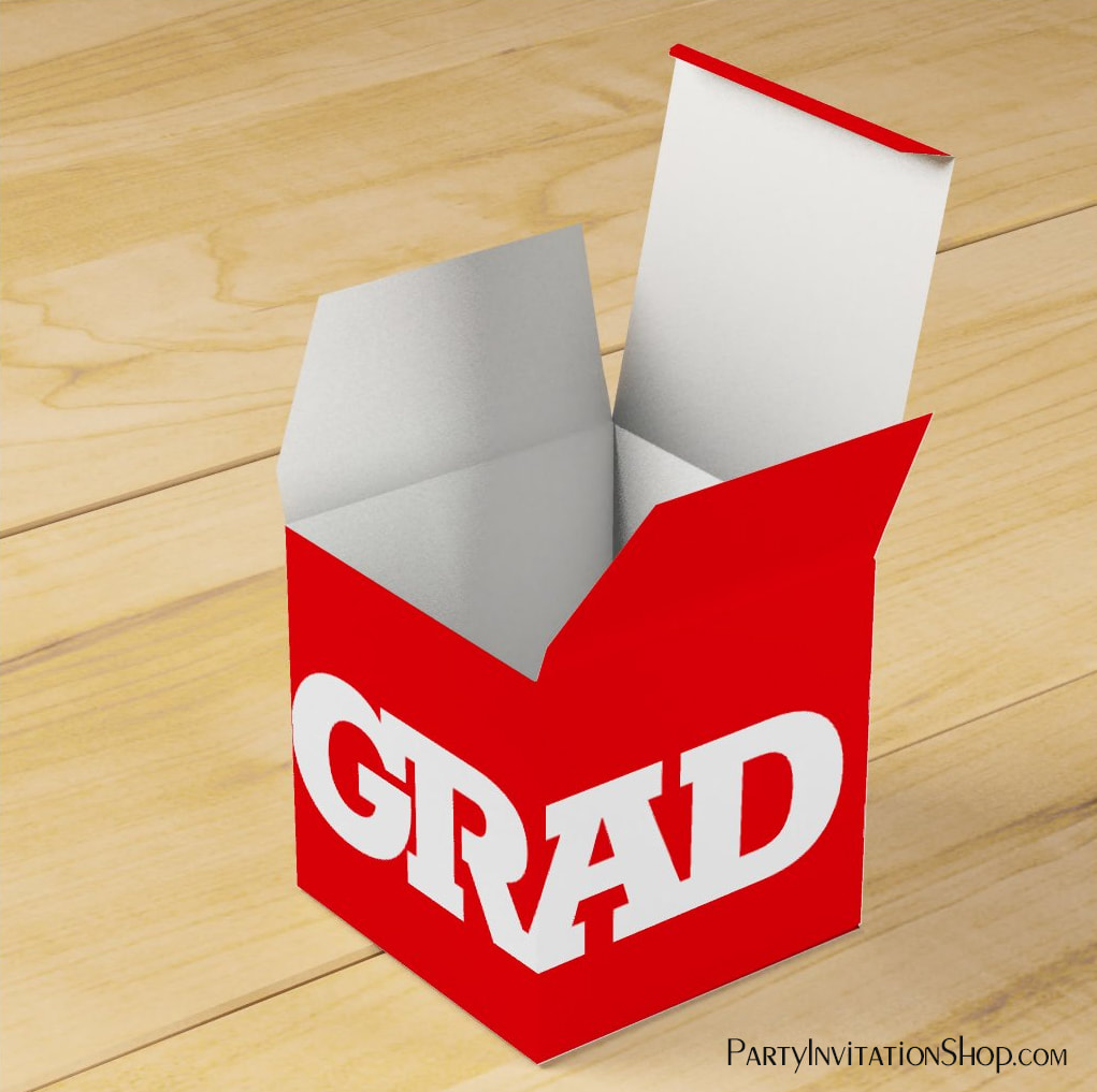GRAD Red and White Graduation Party Favor Box