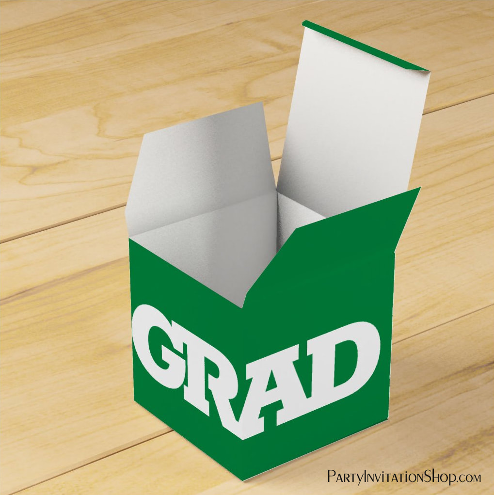 GRAD White and Green Graduation Party Favor Box